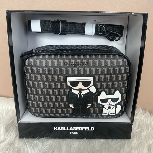 Karl Lagerfeld Handbags - {Karl Lagerfeld} Double Zip Crossbody Camera Bag in Black/Grey - NWT